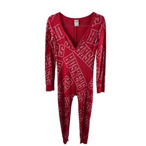 PINK Victoria's Secret Nebraska Corn Huskers Thermal One Piece Pajama Small Red